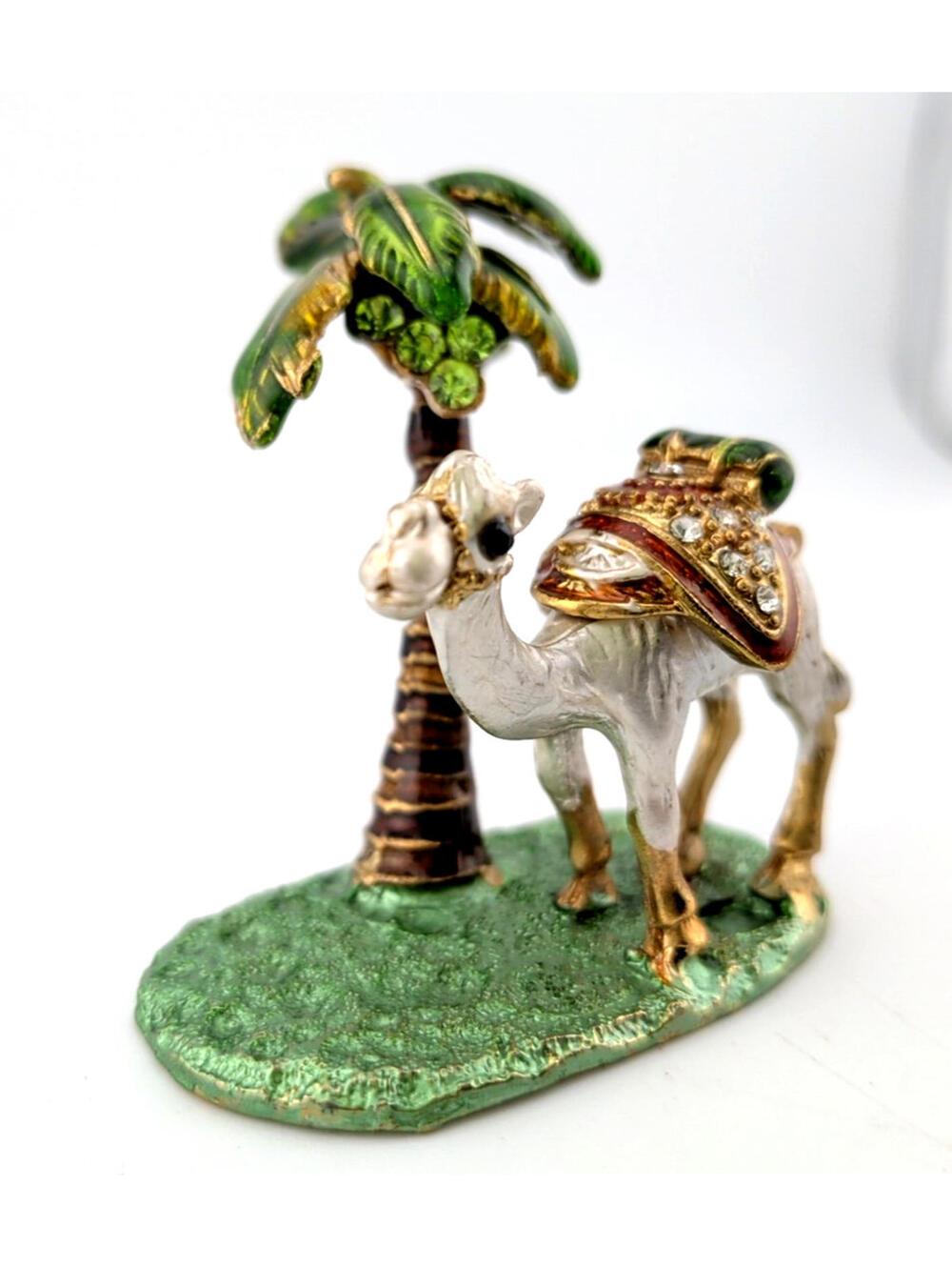 VTG Jeweled Enamel Camel/Palm Tree Desert TRINKET/PILL BOX Hinged Cloisonn-Style - Picture 6 of 11